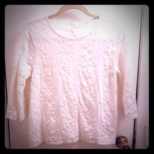 FINAL PRICE - J. Crew Size S White Embroidered 3/4 length shirt